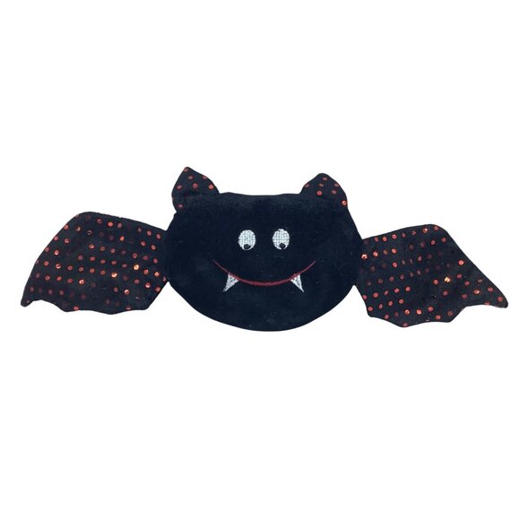Cute Halloween Black Bat Plush Decorative Stuffed Animal Red Polka Dot Wing 15" - Picture 1 of 4
